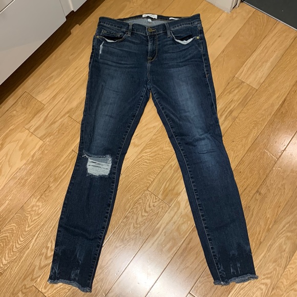 FRAME DENIM LE SKINNY DE JEANNE CROP DARK BLUE JEANS - Picture 2 of 7